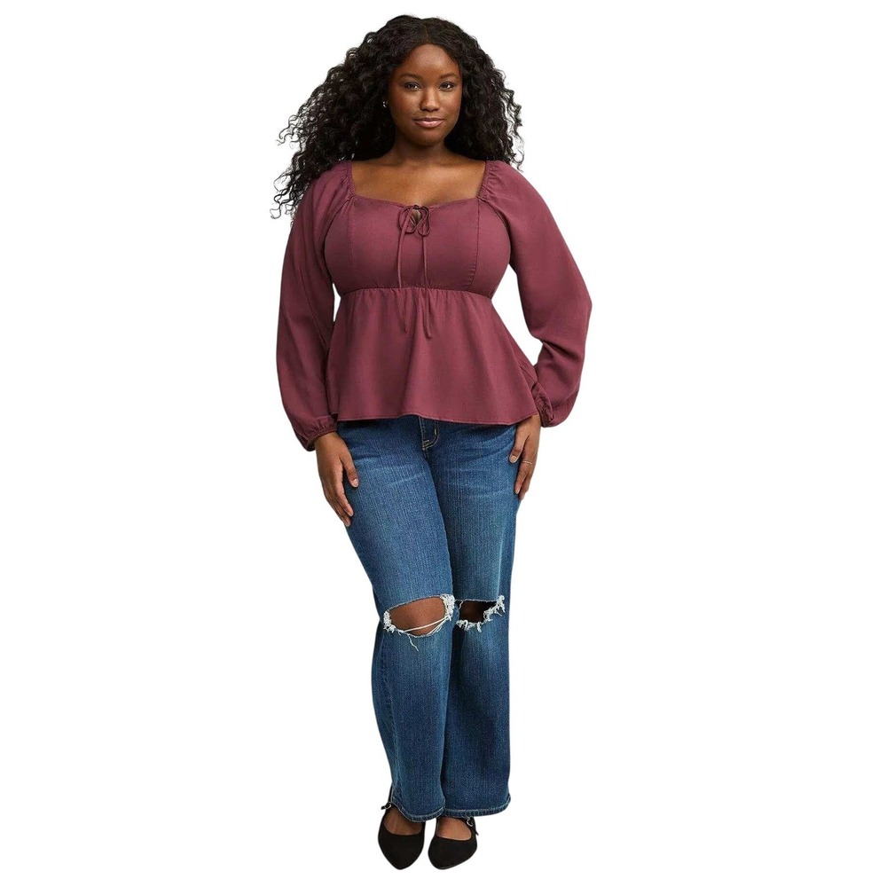 torrid Women's Peplum Challis Sweetheart Long Sleeve Top in Sassafras Sz 4X‎ NWT